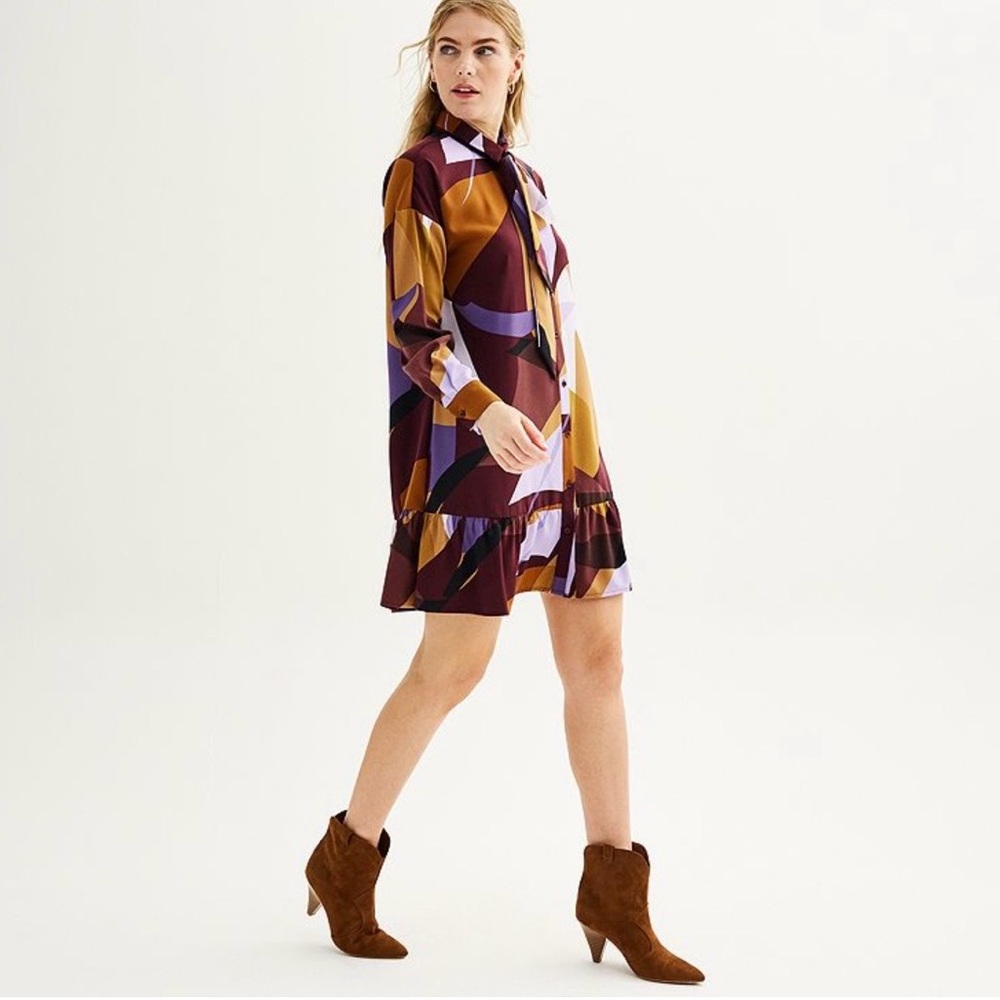 Nine West Long‑Sleeve Swing Dress – Women’s Large, Excellent Condition